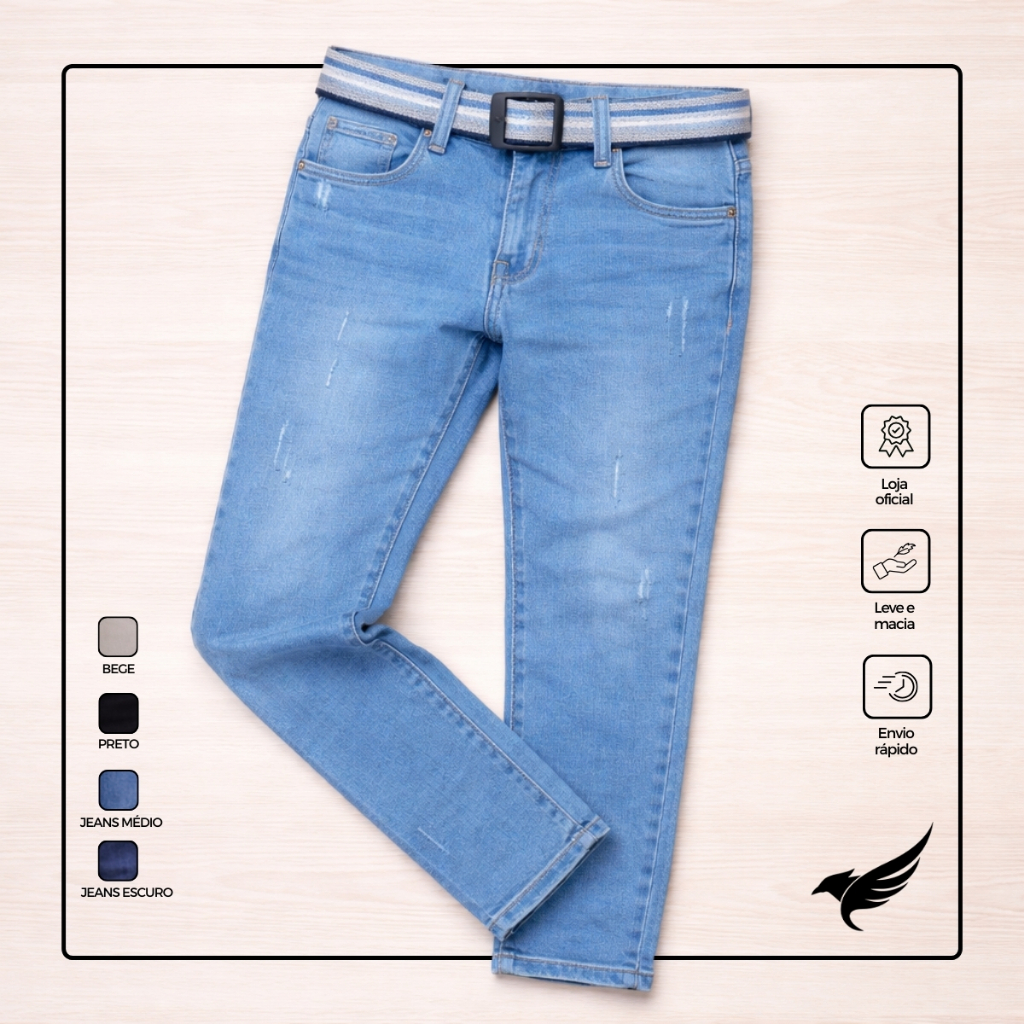 Calça Jeans Infantil Com Cinto Menino em Oferta na Shopee