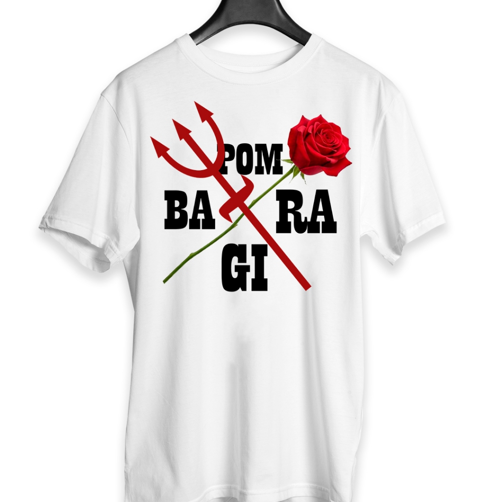 Axé Camisa Pomba Gira Flor Tridente Camiseta Masculina Branca 100% Poliéster Orixá Umbanda Candomblé