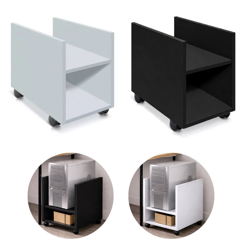 Suporte De Gabinete CPU e Nobreak MDP Com Rodas Preto/Branco