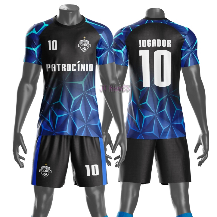 Uniforme jogador futebol amador esportivo camiseta e calção personalizavél nome número  escudo mod 2