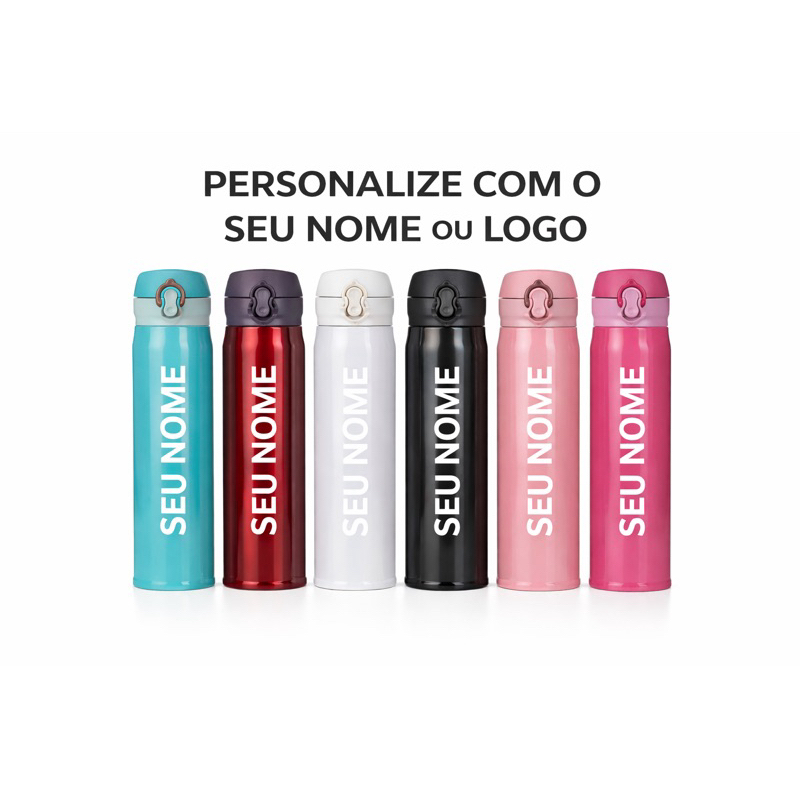 Garrafa Personalizada Térmica 400ml com Nome, Logo, Time, Frase, Profissão