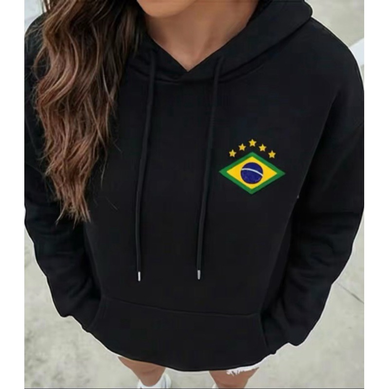 Moletom Feminino Brasil Bandeira Blusa de Frio Com Capuz Inverno BRASIL Moletom …