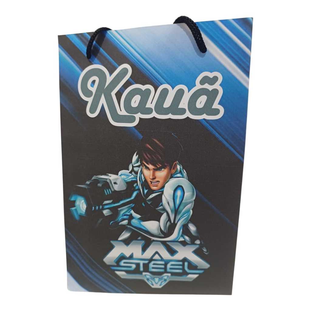 Sacolinha Personalizada com nome e idade (cabe Pipoca) Max Steel Surpresa Festa Aniversário Lembrancinhas