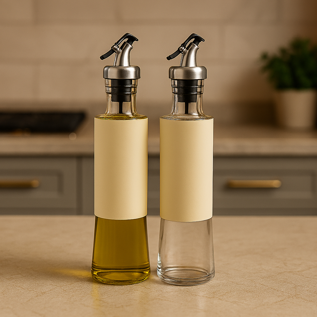 Azeiteiro e Vinagreiro Porta Oleo Bico Aço Inox Hermetico Galheteiro de Vidro Branco 310 ML Grande Funcional