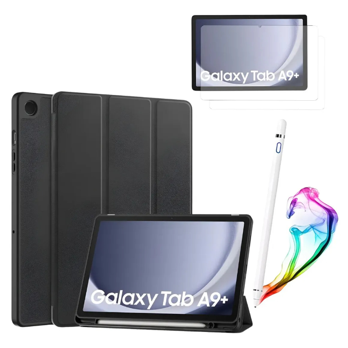 Kit Capa Smart P/tablet Galaxy Tab A9 Plus 11 +caneta Stylus Preto