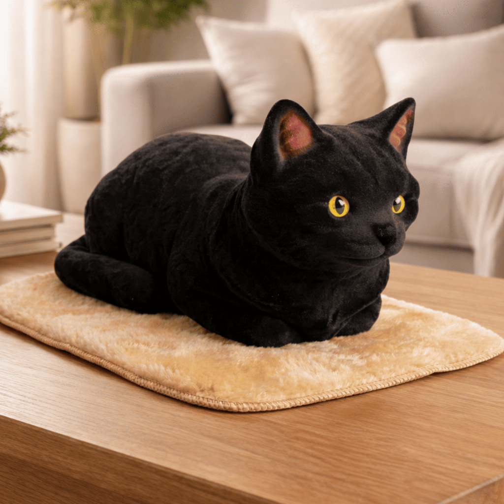 Estátua Decorativa Gato Preto Revestido de Camurça Tamanho Real Pintura à Mão com Tapete Aveludado em Oferta na Shopee