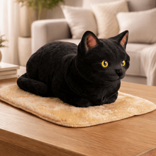 Estátua Decorativa Gato Preto Revestido de Camurça Tamanho Real Pintura à Mão com Tapete Aveludado em Oferta na Shopee