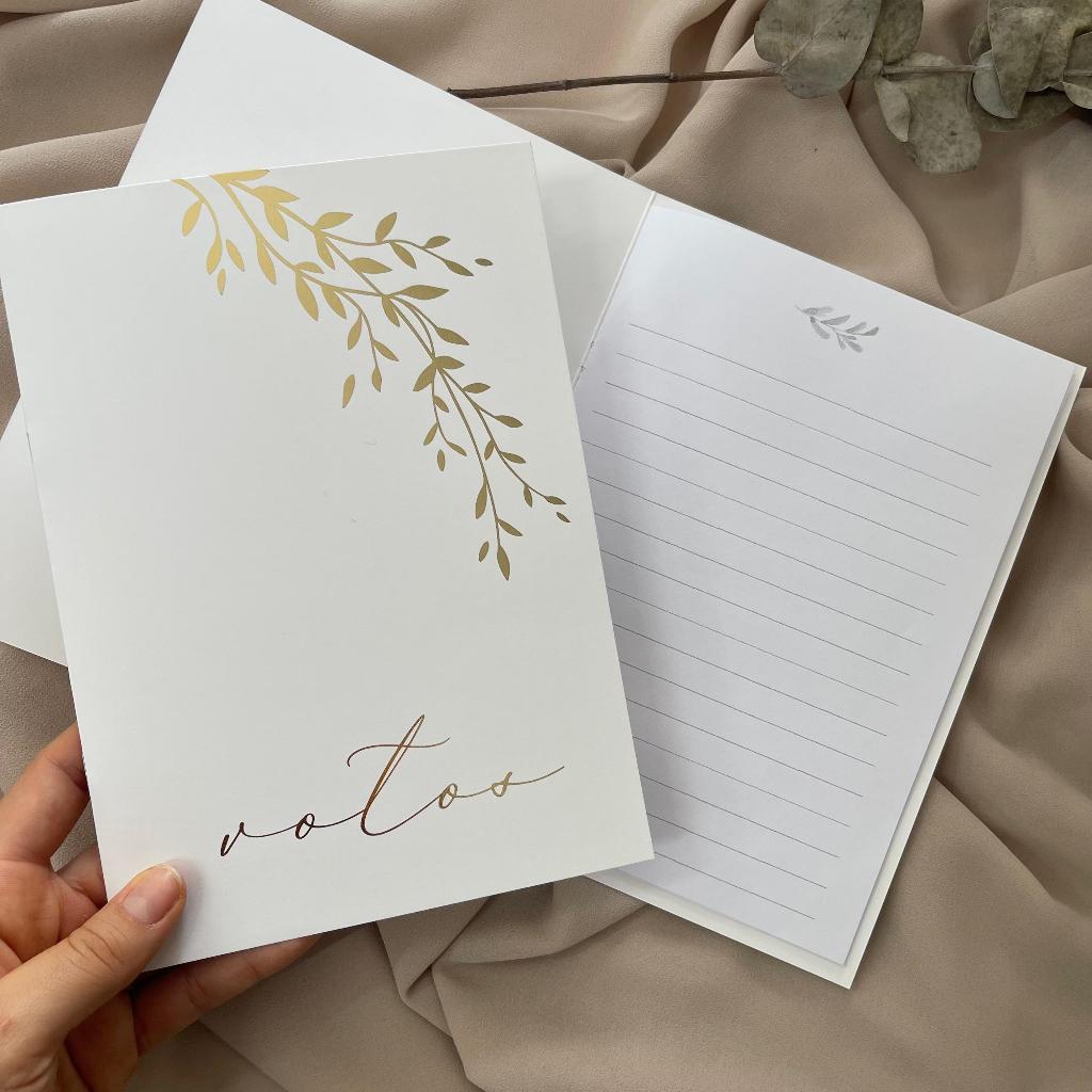 Kit caderno de votos para casamento com letras metalizada DOURADO, com ou sem laço de tecido ou cetim