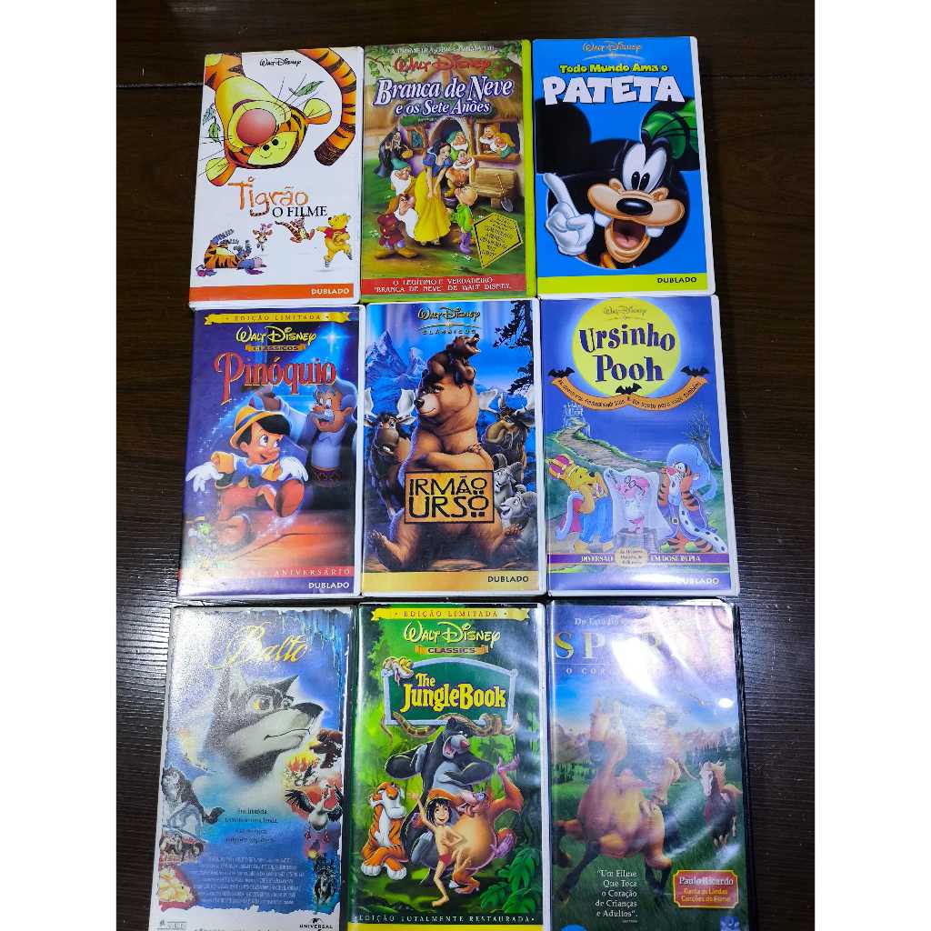 Lote DE 9 fitas em  VHS clássicos Disney PATETA /BRANCA DE NEVE /BAMBI/SPIRIT/TIGRÃO