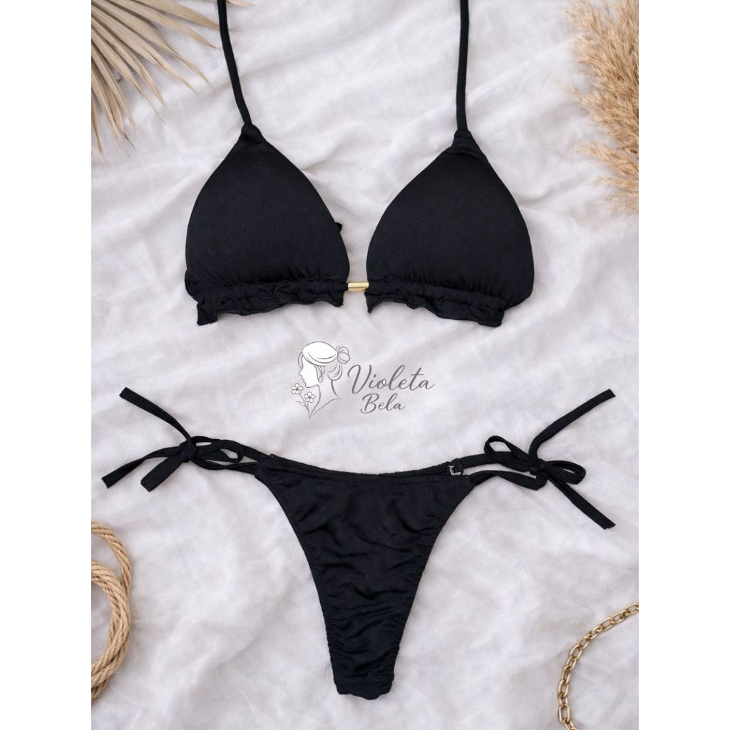 Biquíni Feminino Cortininha Com Bojo Amarração Lateral Praia Verão