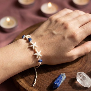 Pulseira Ajustável Pedra Natural e Conchas Moda Praia Artesanal