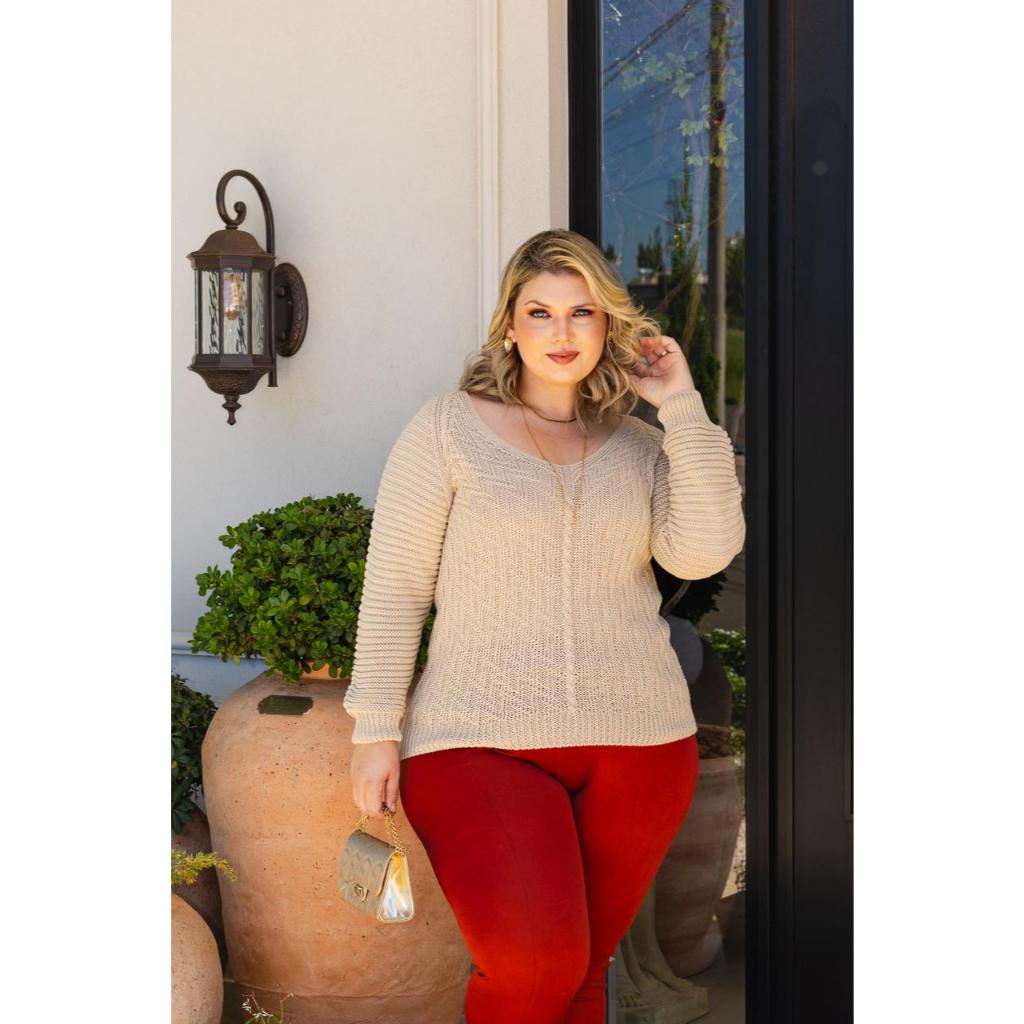 Blusa Tricot Decote V Links Plus Size - Giuliana Marques Tricot - Tam GG