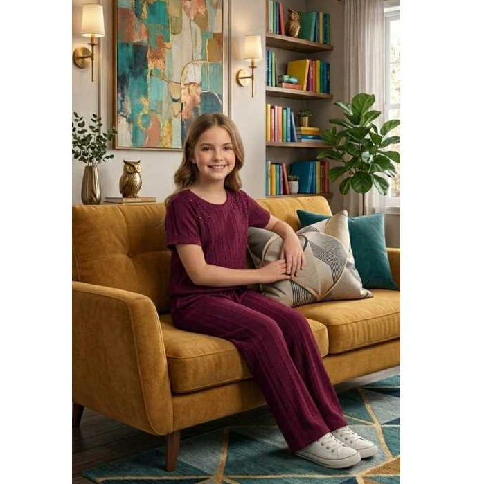 Conjunto Infantil Feminino Ribana Premiun - Blusa Com Perolas Calça Com Bolso Confortável