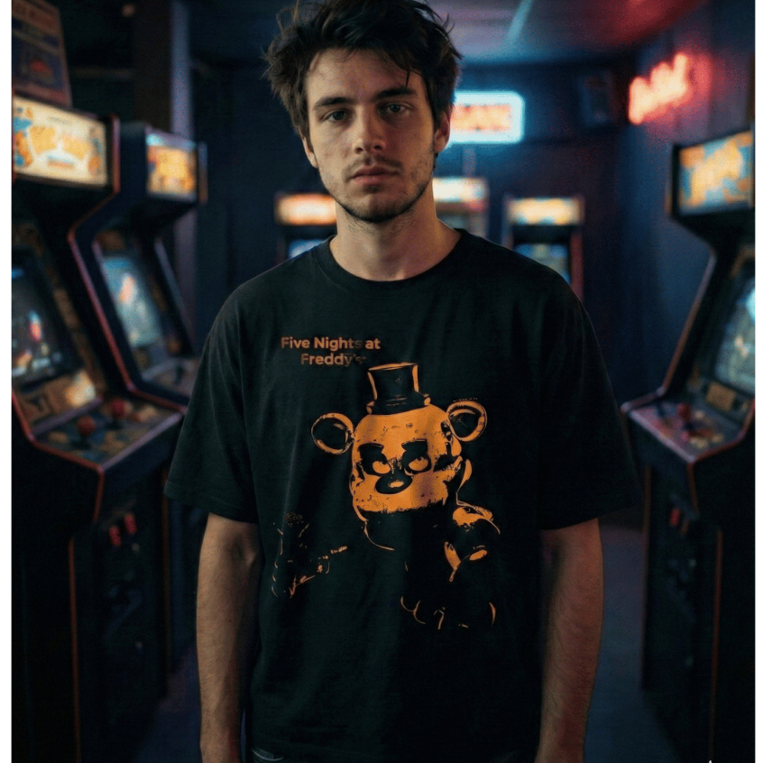 Camisetas Pretas Jogo Vídeo Game FNAF T-shirt Moda Geek Jogos Arcade Terror Jogo Five Nights At Freddy´s 100% Algodão