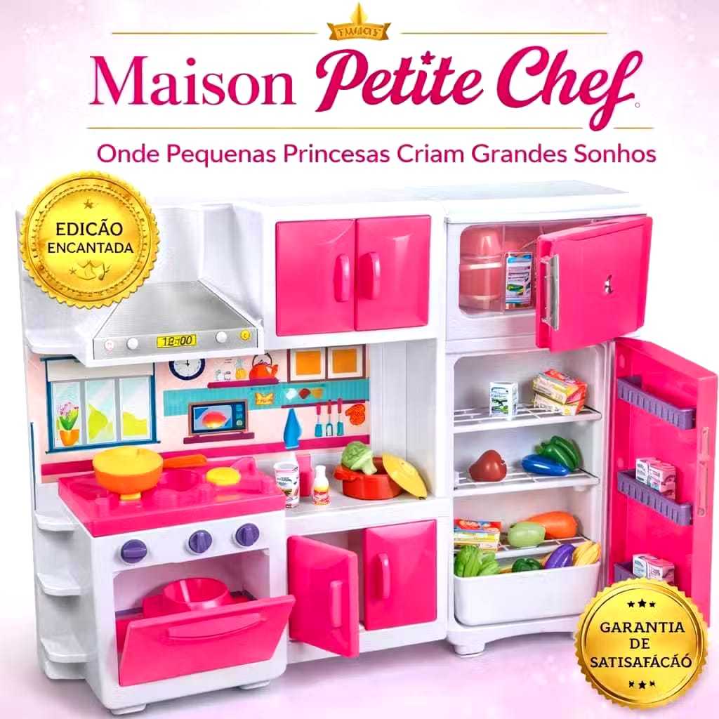 Maison Petite Chef - Kit Cozinha Infantil Brinquedo Com Geladeira Fogão Armário Coifa Rosa