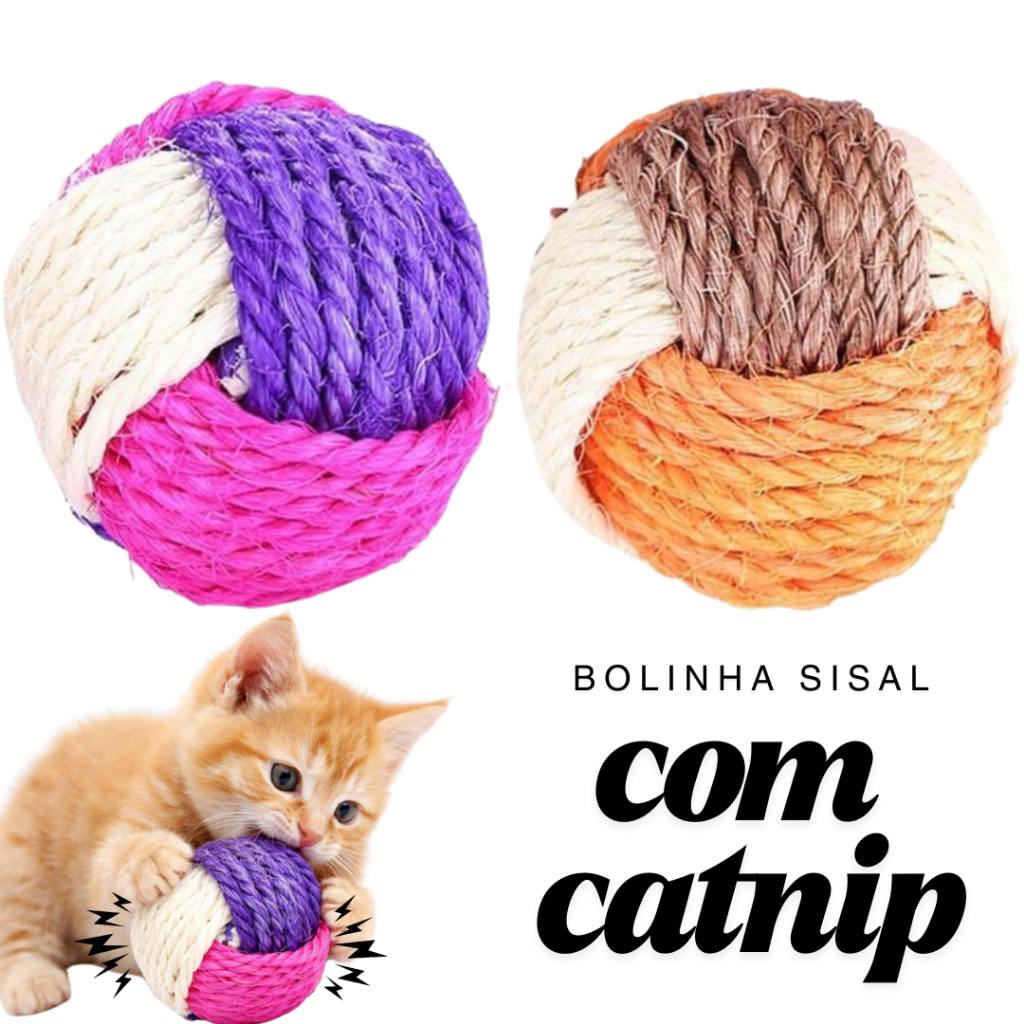 Brinquedo Para Gatos Com Catnip Erva De Gato Bola Sisal Colorida