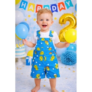 jardineira pitinho amarelinho em Oferta na Shopee