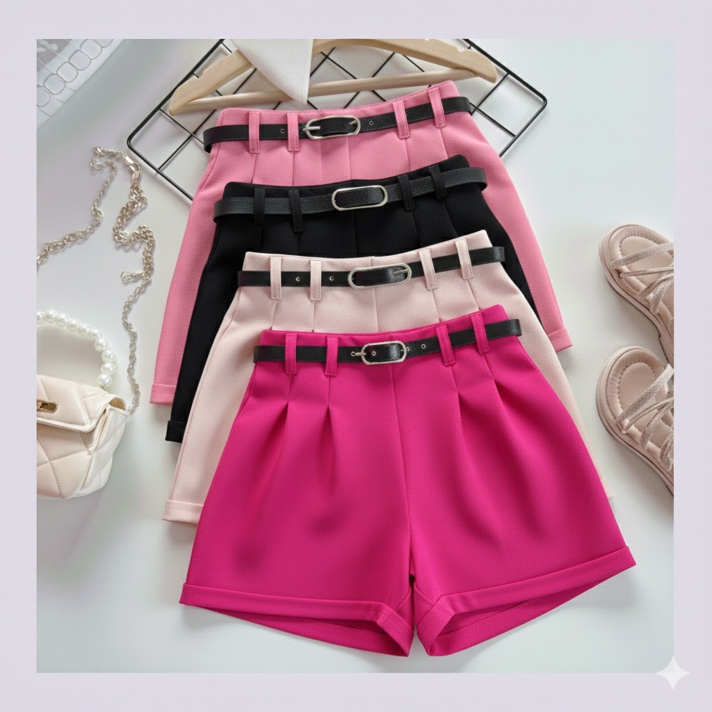 Kit 3 Short alfaiataria infantil menina short com cinto infantil short menina infantil moda bloguerinha