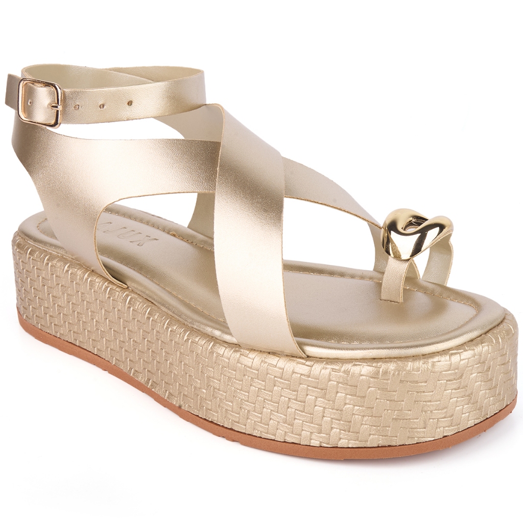 Sandália flatform Feminina Absoluta com Aplique Metalizado  Confortável em Oferta na Shopee