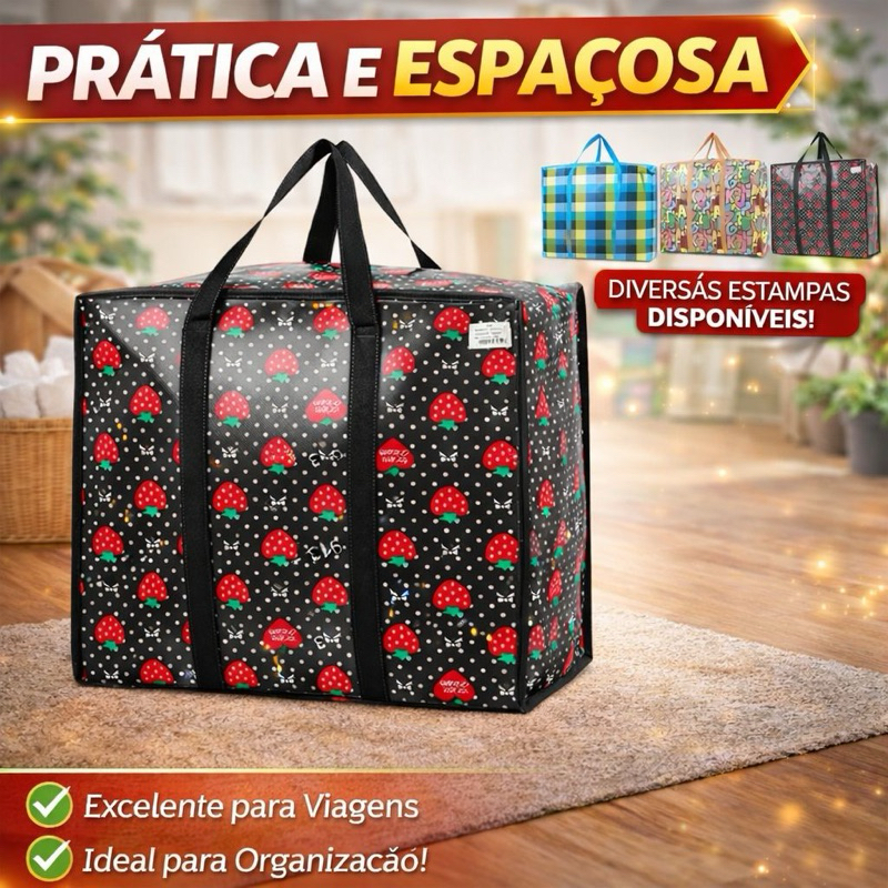 Sacola de Feira Grande com Zíper – Impermeável e Reforçada 30x70x70cm ou 25x50x55cm | Ideal para Compras, Viagens