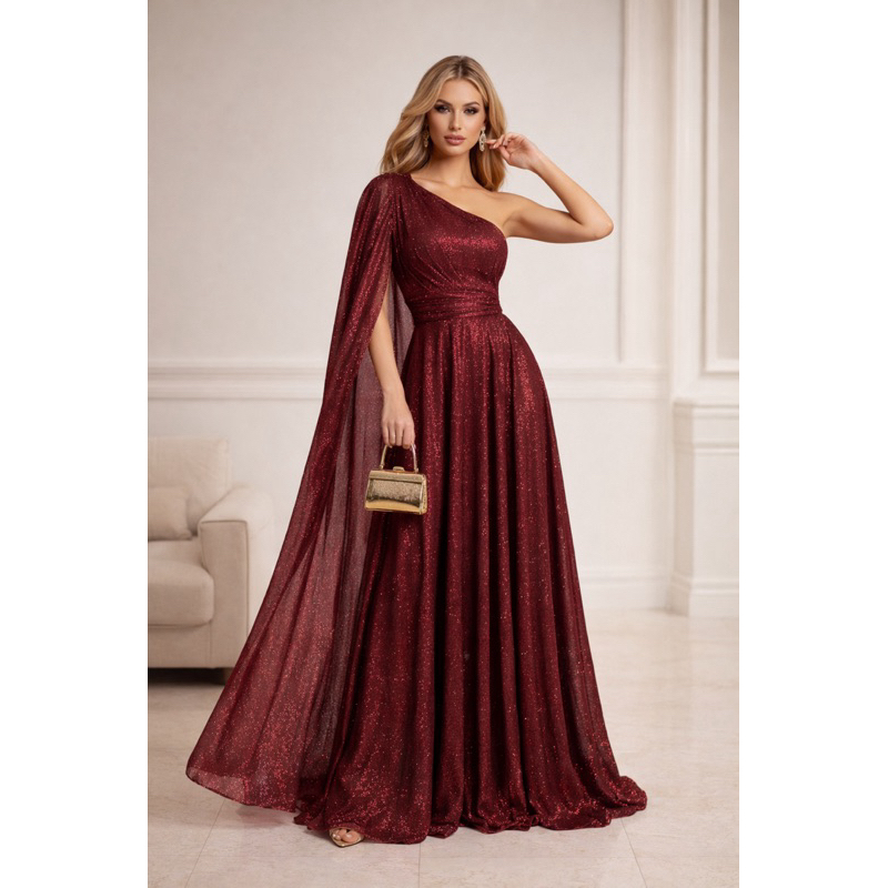 Vestido de madrinha festa coqueteis muito brilhoso com uma manga longa recortada fenda em Oferta na Shopee