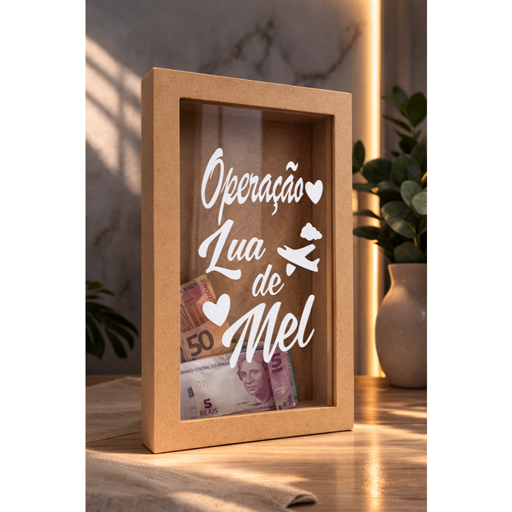 Caixa Quadro Cofre Mdf 27x17cm Operação Lua De Mel