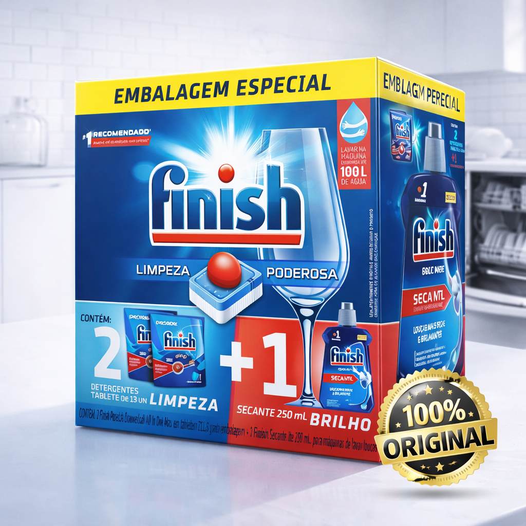 Kit 2 Detergentes Lava Louças Finish Powerball 13 tabs + 1 Finish Secante 250ml
