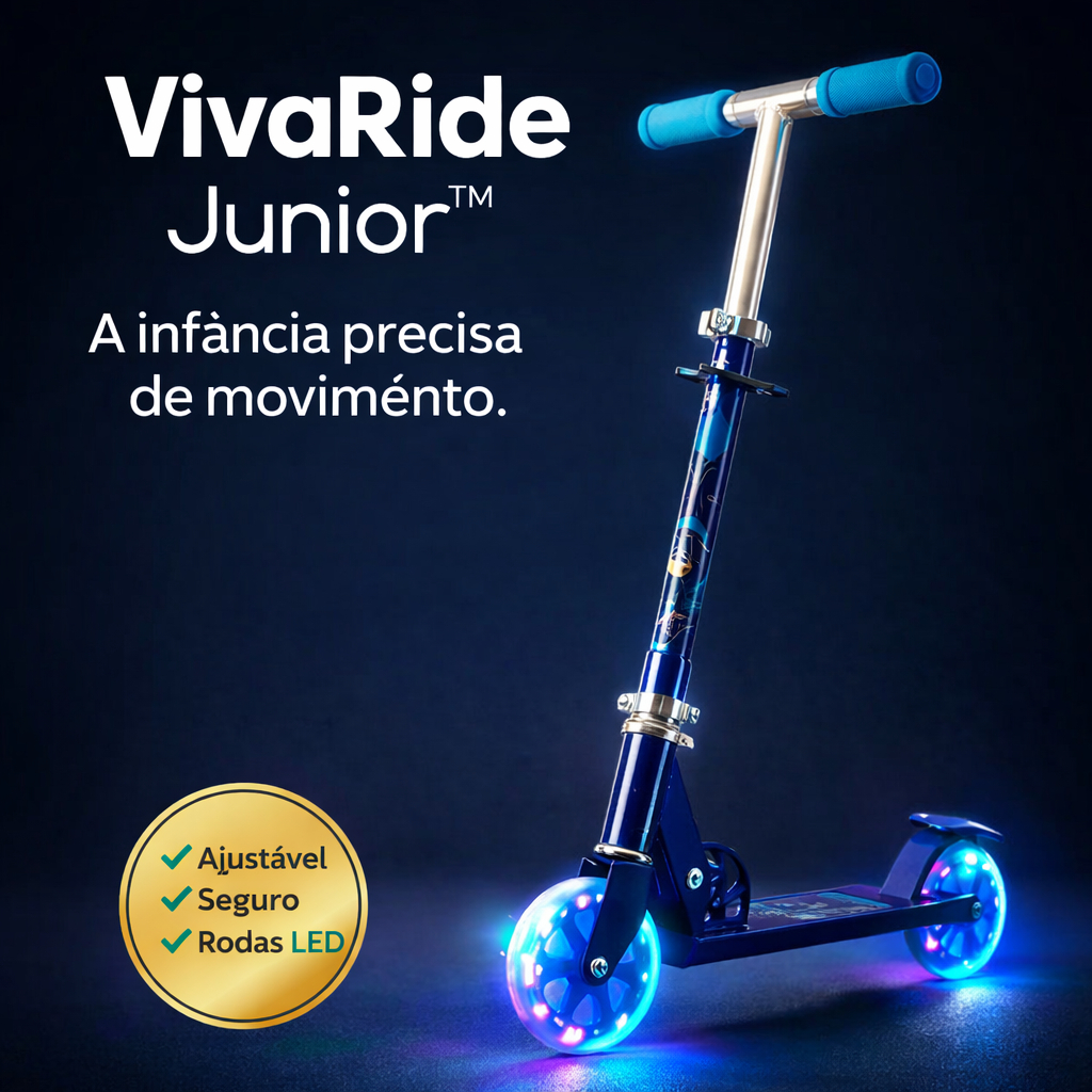 Patinete Infantil Ajustável com Rodas LED Azul VivaRide Junior™ Altura Regulável Seguro Resistente Fácil de Transportar
