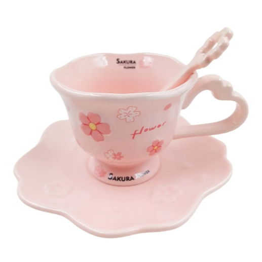 Xícara C/ Pires Flower 250ml em Cerâmica/ Xicara Tumbrl/ Xicara Flot/ Presente/ Mesa Posta