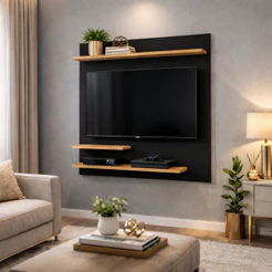 Painel para TV Suspenso com Prateleiras e Nichos – Painel Decorativo Moderno para Sala