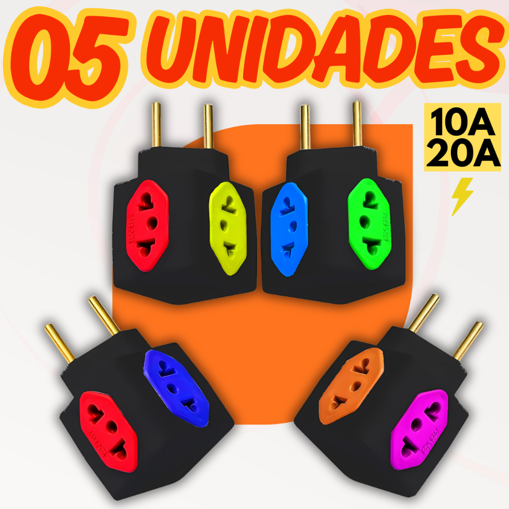 Adaptadores de Tomada Benjamim Cubo Preto 4 Saídas Pino Maciço 10A/20A em Oferta na Shopee