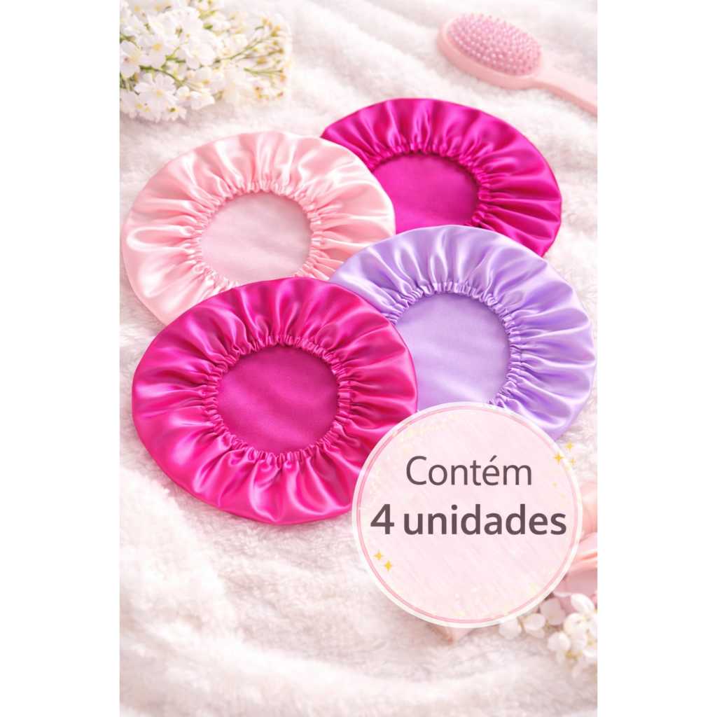 Kit 4 Touca De Cetim Ajustável Toca Anti Frizz Toque De Seda Toca Para Dormir Cabelo Alinhado Banho