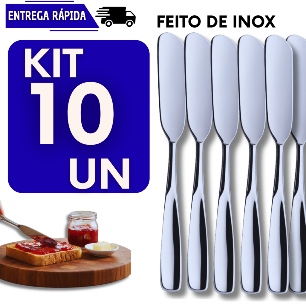 Kit 10 Espatula Em Aço Inox Multiuso Para Passar Manteiga Patê e Cremes Facas Utensílios e Cozinha Pascoa Avela