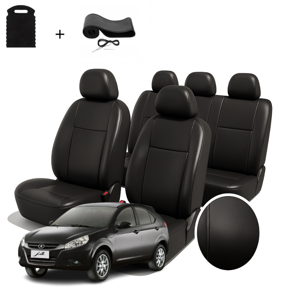 Jogo Capas Banco Jac Motors Automotivo Carro Couro Impermeável Sintético Kit Completo + Capa Volante