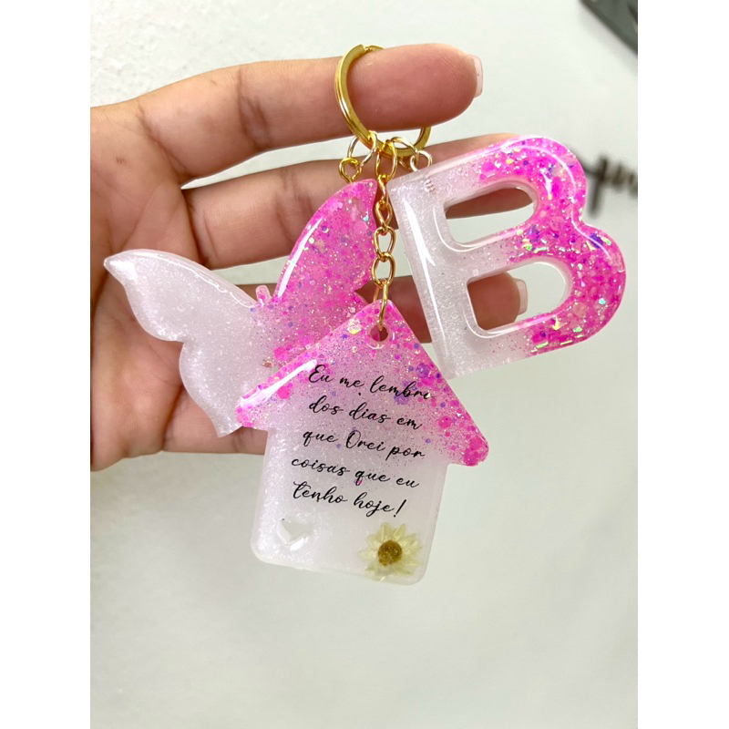 Chaveiro  personalizado casa mais letra grande e borboleta (para casa, apartamento, carro, escritório)