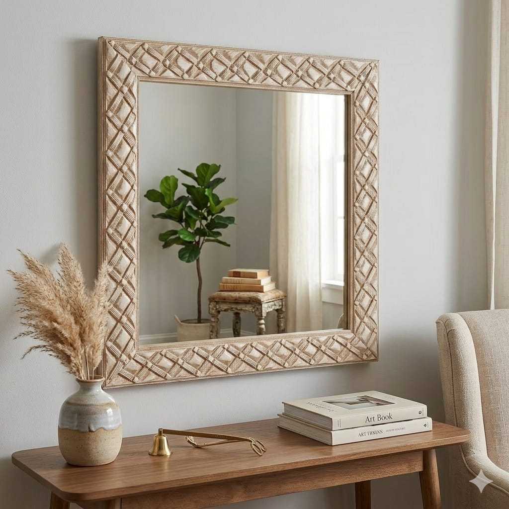 Espelho Decorativo Moldura de Madeira 25x25 Sala/ Quarto/ Banheiro