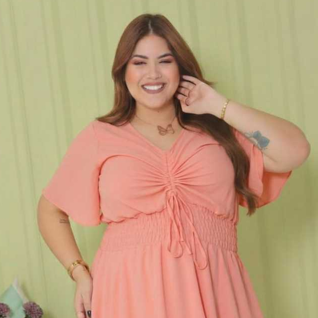 Vestido Macaquinho Feminino Plus Size Curto em Tecido Duna com Short Embutido Manga Babado 44 a 50