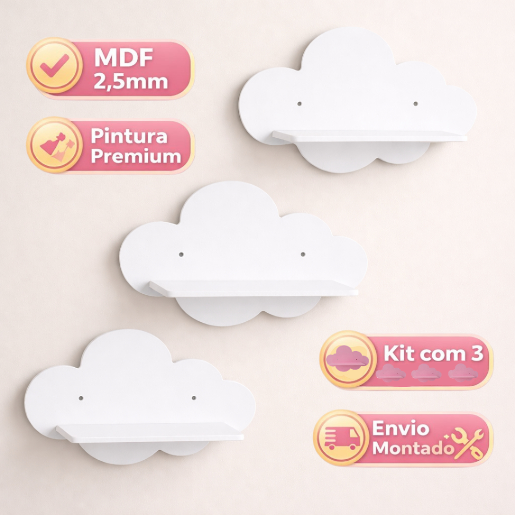 Kit Decoração Quarto Bebê Prateleira Nuvem 3 Peças em Oferta na Shopee