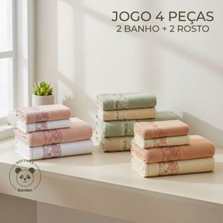 Jogo De Toalhas Karsten 4 Pçs Vivaz 100% Algodão Grossa Excelente Absorção Floral em Oferta na Shopee