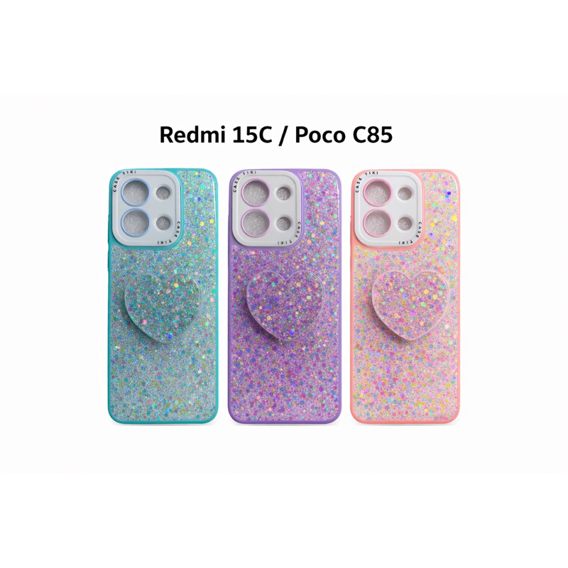 Capa Glitter Coração 3D para Redmi 15C / Poco C85 – Brilho Luxo + Proteção Antichoque