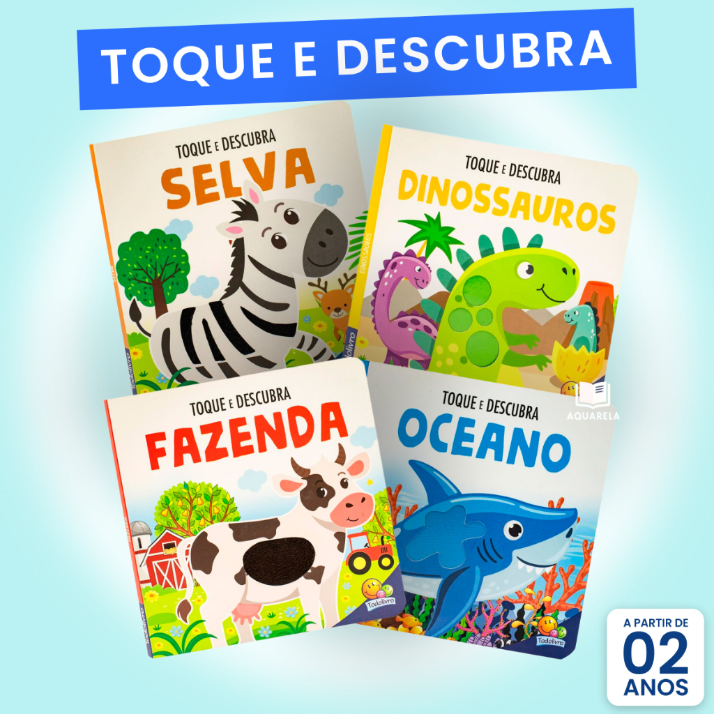 Livro Sensorial Toque e Descubra Fazenda Dinossauro Animais Selva com Textura para Bebê Cartonado em Oferta na Shopee