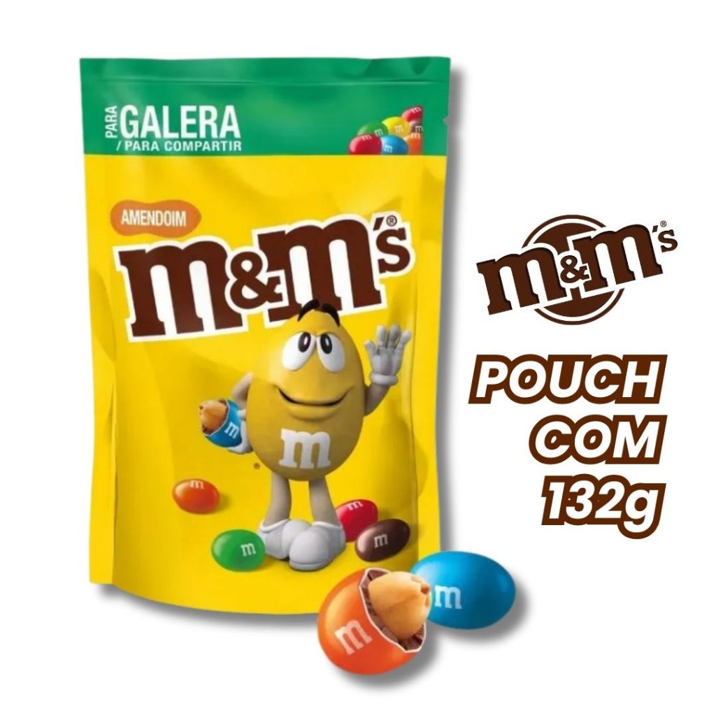 Confeito de Chocolate M&Ms Sabores Amendoim & Chocolate ao Leite Pouch de 132g