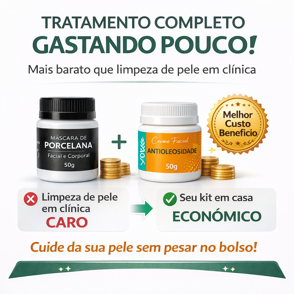 kit mascara porcelana + creme antiolesidade 50g pele oleosa cravo poros abertos pele mais uniforme