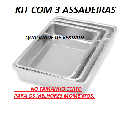 Kit com 3 Assadeiras Formas Para Bolo Retangular Alumínio n1 ao 3
