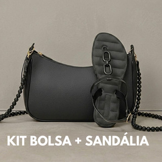 Kit Bolsa Baguete + Sandália Corrente Feminina Injetada Em Pvc Barato Várias Cores