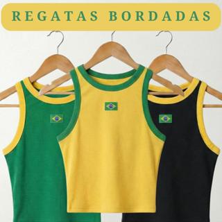 Regatas Cropped do Brasil Feminina Ribana Copa Bandeira BORDADA em Oferta na Shopee