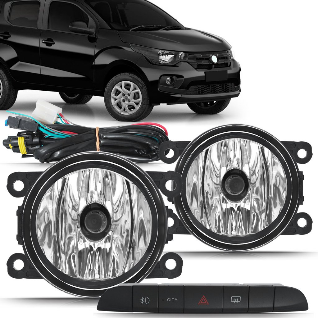 KIT FAROL DE MILHA DO FIAT MOBI 2016, 2017, 2018 e  2019 COM BOTÃO ORIGINAL FIAT E COM FUNÇÃO CITY