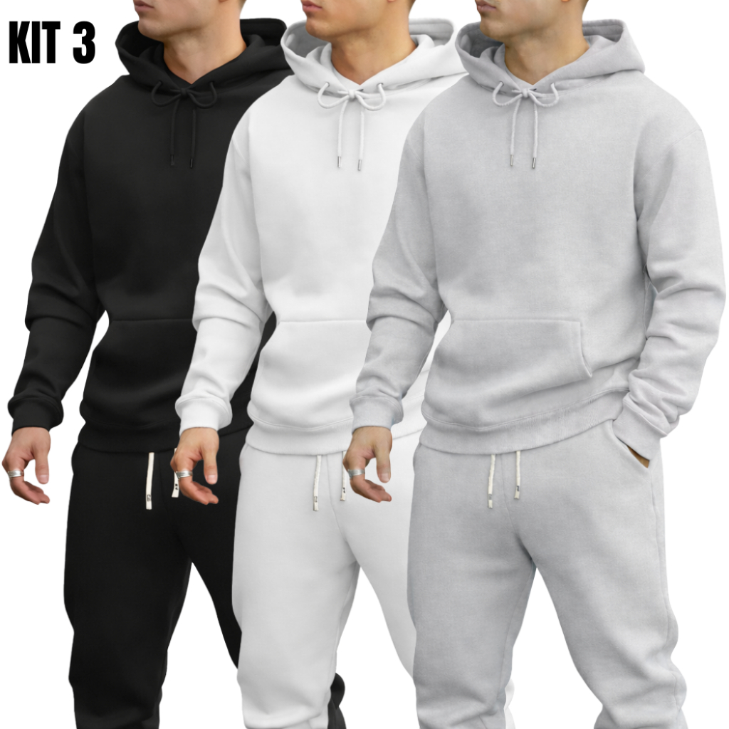 Kit 3 Moletom Liso Canguru Unissex Blusa de Frio Masculina Tendencia Promoção