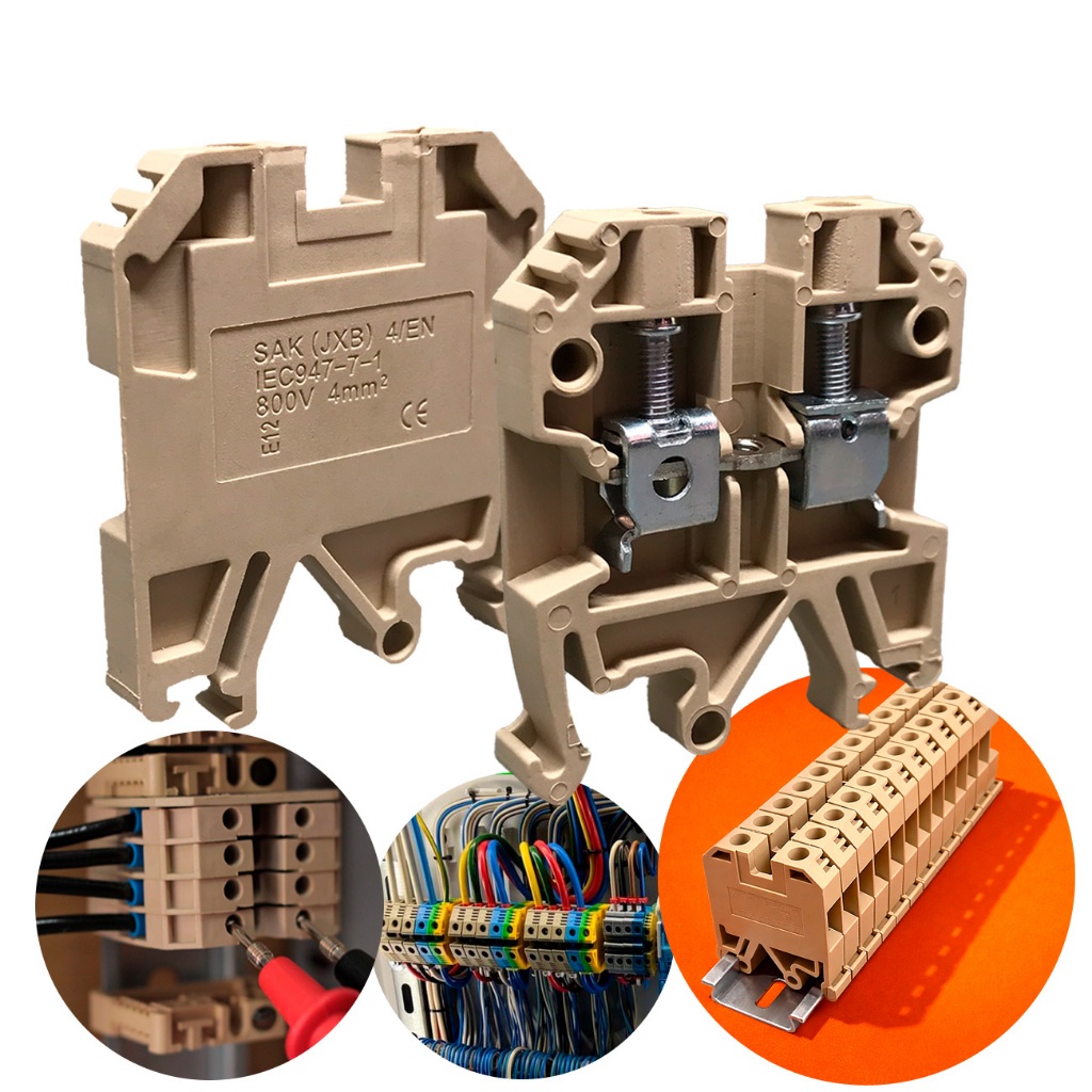 Conector Borne Sak 4mm Bege Conector Borne de Passagem Elétrico Fixação Trilho Din Alta Qualidade