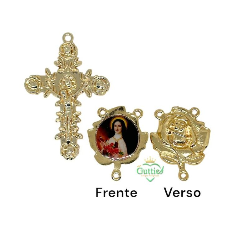 2 Kits Crucifixo cruz jesus ornamento em rosas + Santa Teresinha salve rainha em forma de rosa em Oferta na Shopee